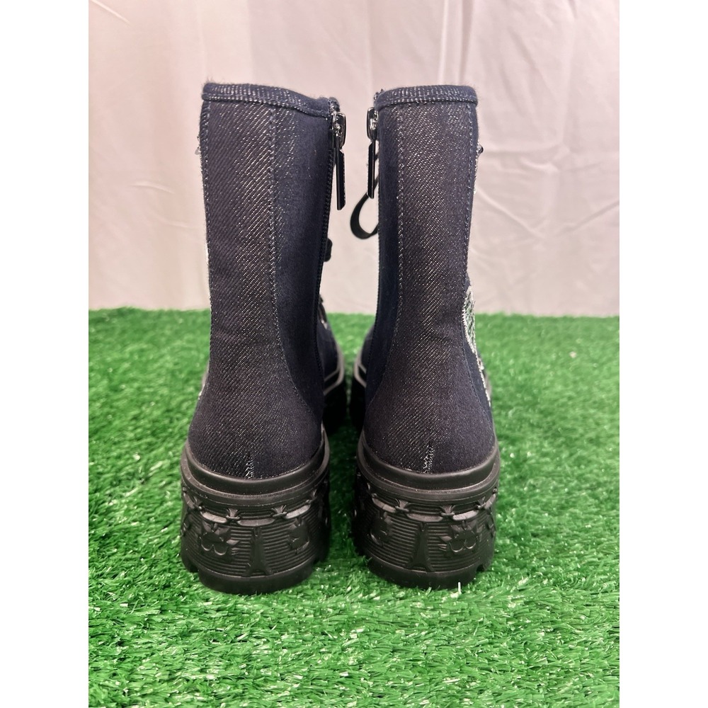 Karl Lagerfeld 5 Lampirini Ikonic Lace Up Combat Boots Denim Embroidery NWOB - Picture 5 of 9